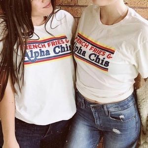 Fries and Alpha Chis distressed tee